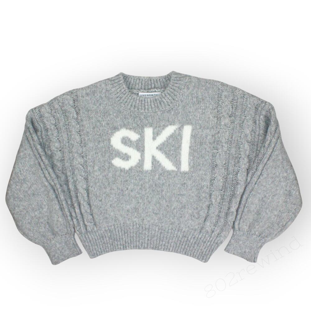 And Now This Grey “SKI” Sweater CableKnit Boxy SuperSoft Winter Snow Scandi